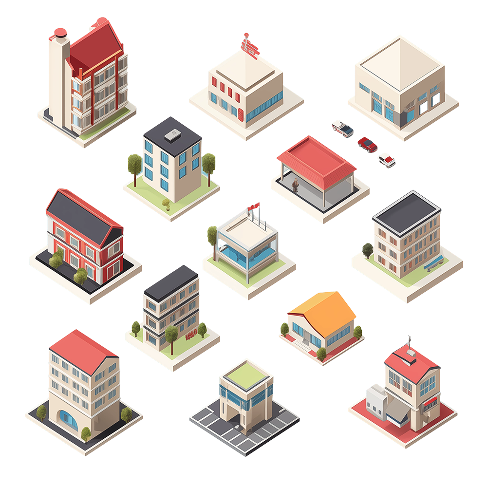 Decorative picture of mini building types